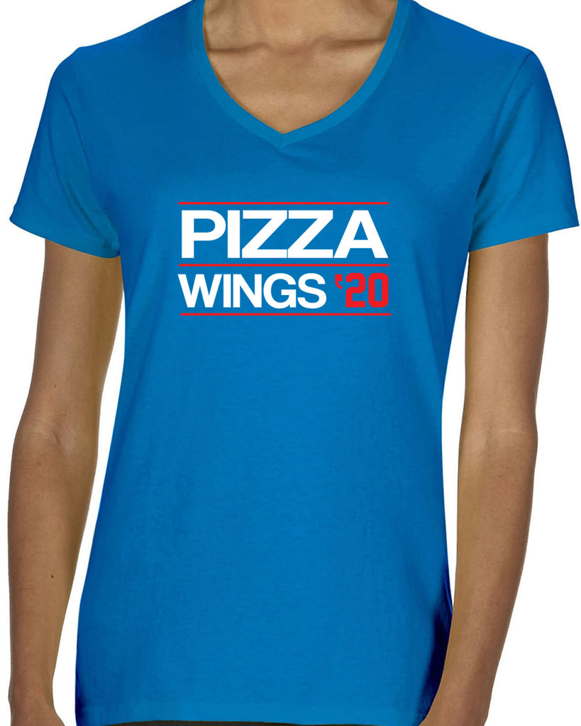 Pizza Wings 2020 Womens V-neck Shirt food snacks sports party election campaign president