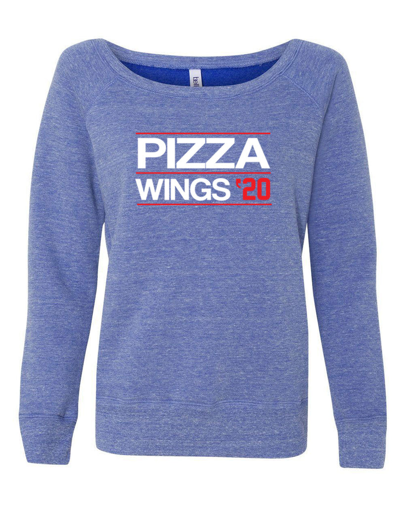Pizza Wings 2020 Womens Off the Shoulder Crew Sweatshirt food snacks sports party election campaign president