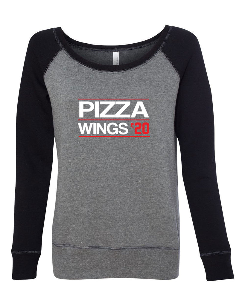 Pizza Wings 2020 Womens Off the Shoulder Crew Sweatshirt food snacks sports party election campaign president
