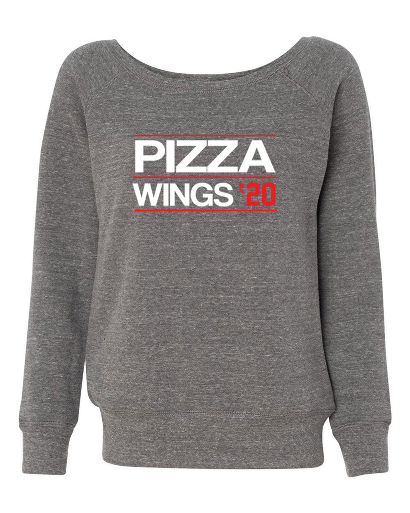 Pizza Wings 2020 Womens Off the Shoulder Crew Sweatshirt food snacks sports party election campaign president