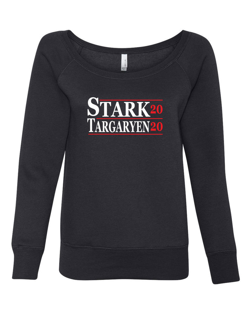 Stark Targaryen 2020 Womens Off the Shoulder Crew Sweatshirt game of thrones dragons dire wolf tv show kings landing winterfell president campaign