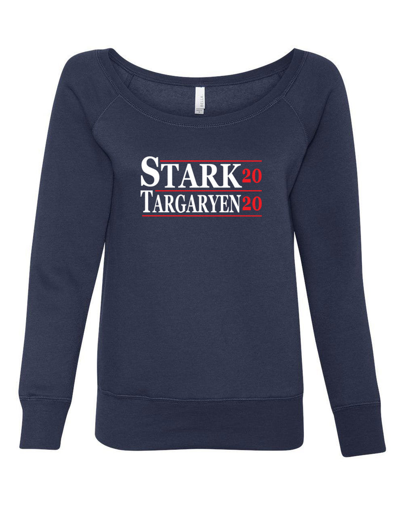 Stark Targaryen 2020 Womens Off the Shoulder Crew Sweatshirt game of thrones dragons dire wolf tv show kings landing winterfell president campaign