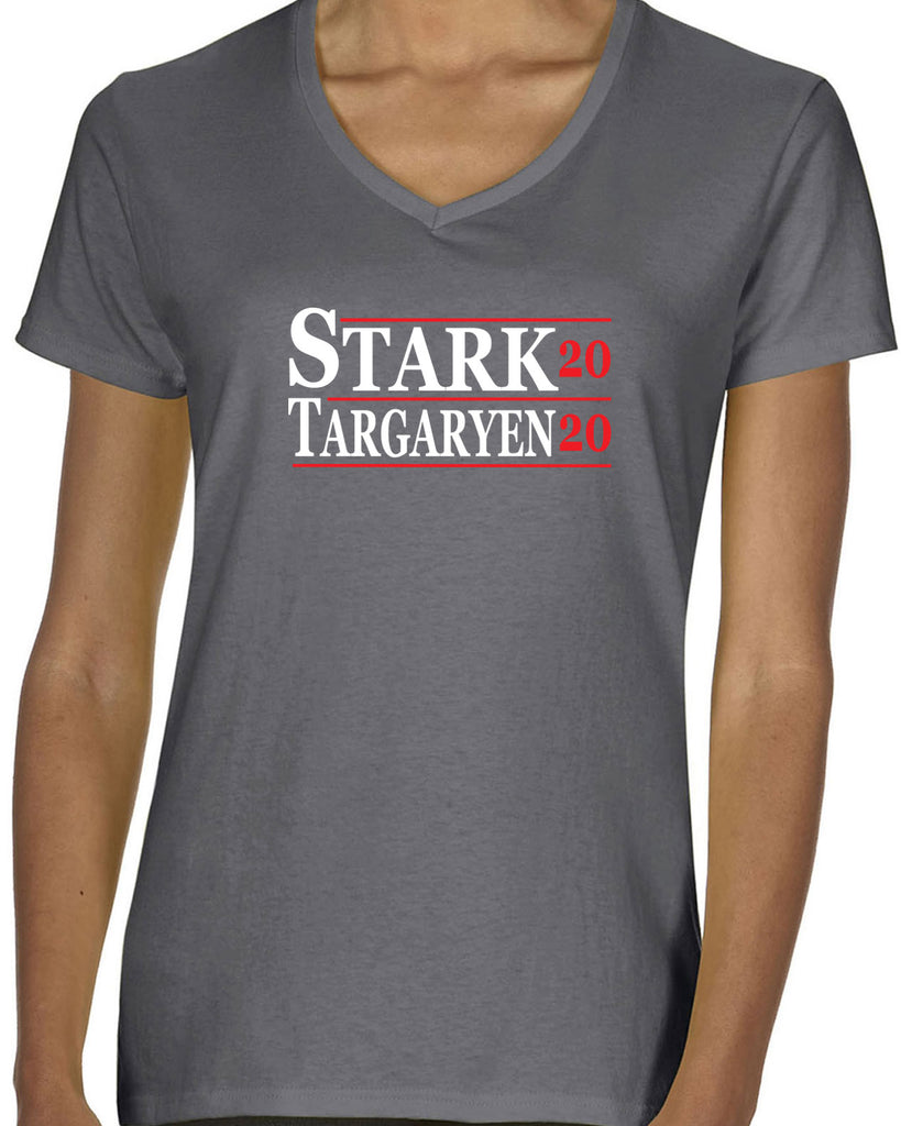 Stark Targaryen 2020 Womens V-neck Shirt game of thrones dragons dire wolf tv show kings landing winterfell president campaign