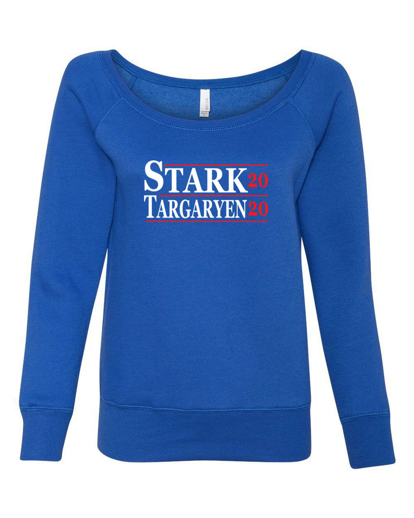 Stark Targaryen 2020 Womens Off the Shoulder Crew Sweatshirt game of thrones dragons dire wolf tv show kings landing winterfell president campaign