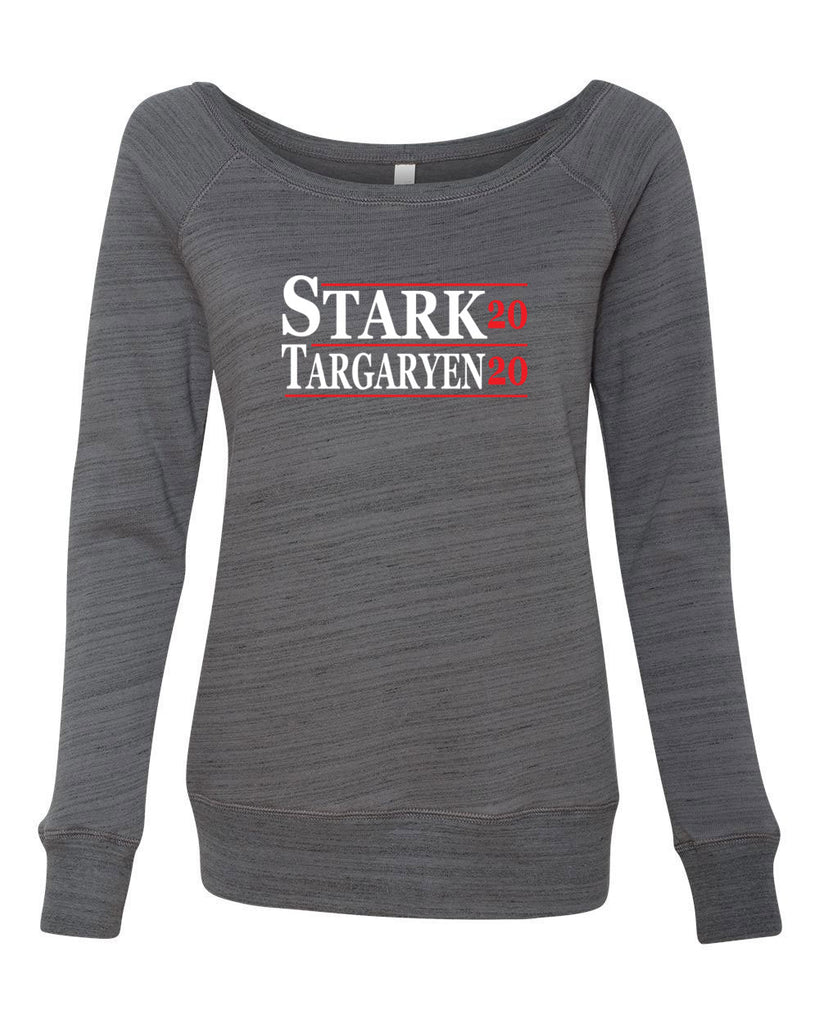 Stark Targaryen 2020 Womens Off the Shoulder Crew Sweatshirt game of thrones dragons dire wolf tv show kings landing winterfell president campaign