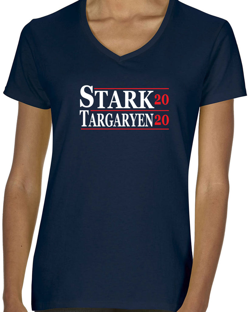 Stark Targaryen 2020 Womens V-neck Shirt game of thrones dragons dire wolf tv show kings landing winterfell president campaign