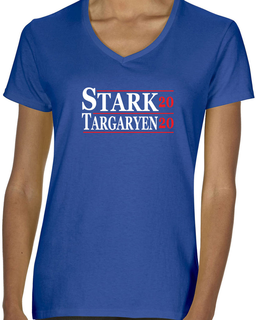 Stark Targaryen 2020 Womens V-neck Shirt game of thrones dragons dire wolf tv show kings landing winterfell president campaign
