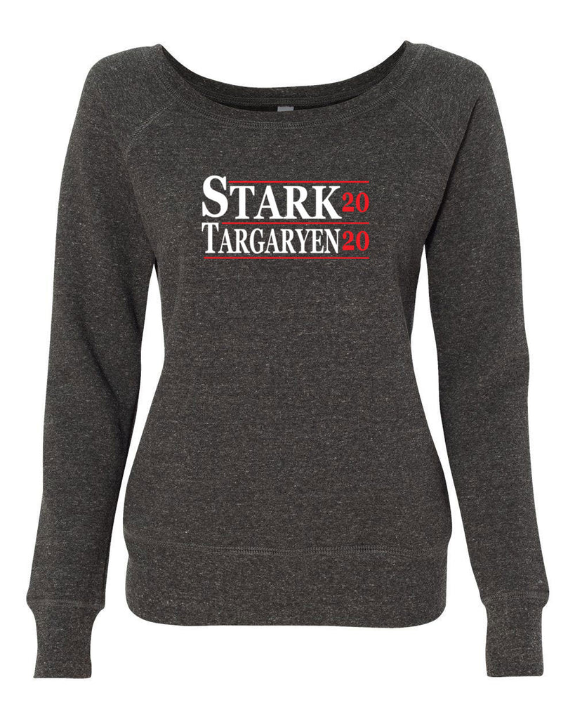 Stark Targaryen 2020 Womens Off the Shoulder Crew Sweatshirt game of thrones dragons dire wolf tv show kings landing winterfell president campaign