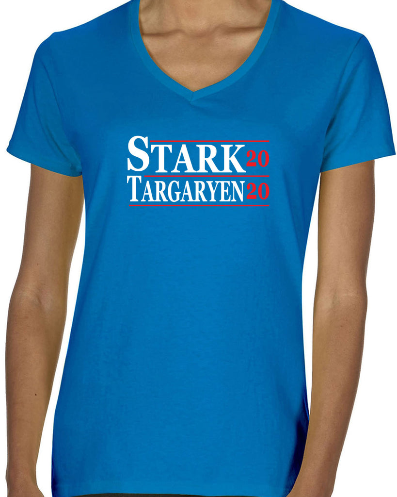 Stark Targaryen 2020 Womens V-neck Shirt game of thrones dragons dire wolf tv show kings landing winterfell president campaign