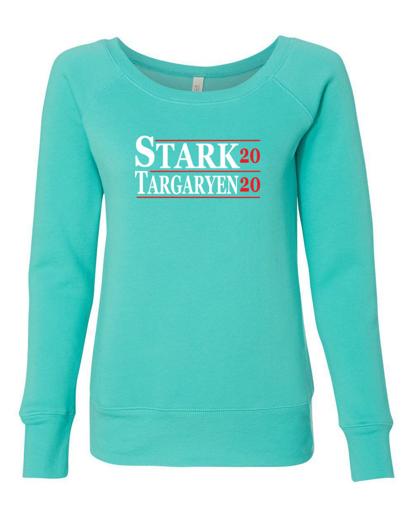 Stark Targaryen 2020 Womens Off the Shoulder Crew Sweatshirt game of thrones dragons dire wolf tv show kings landing winterfell president campaign
