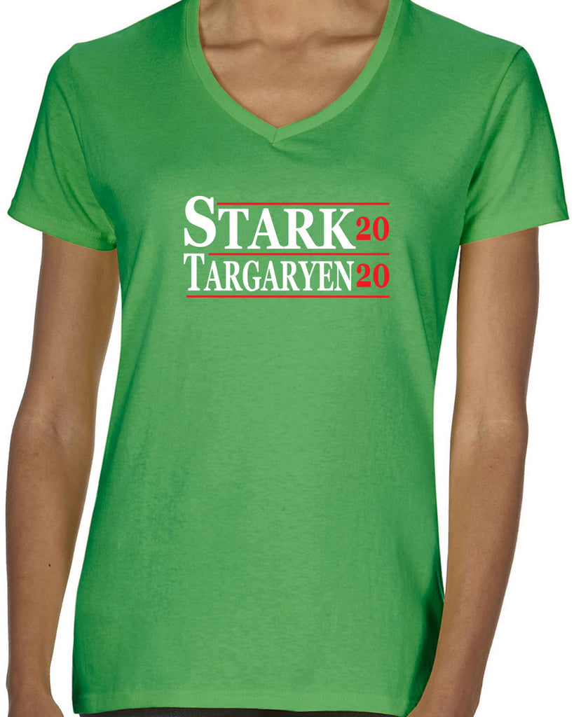 Stark Targaryen 2020 Womens V-neck Shirt game of thrones dragons dire wolf tv show kings landing winterfell president campaign
