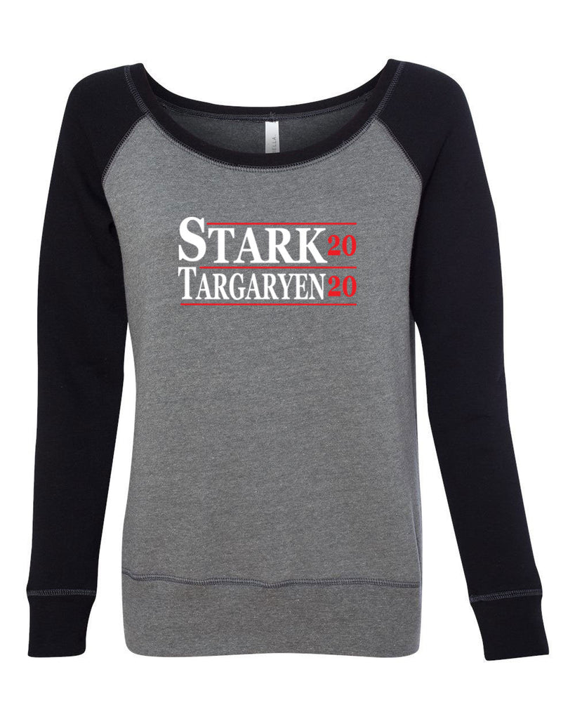 Stark Targaryen 2020 Womens Off the Shoulder Crew Sweatshirt game of thrones dragons dire wolf tv show kings landing winterfell president campaign