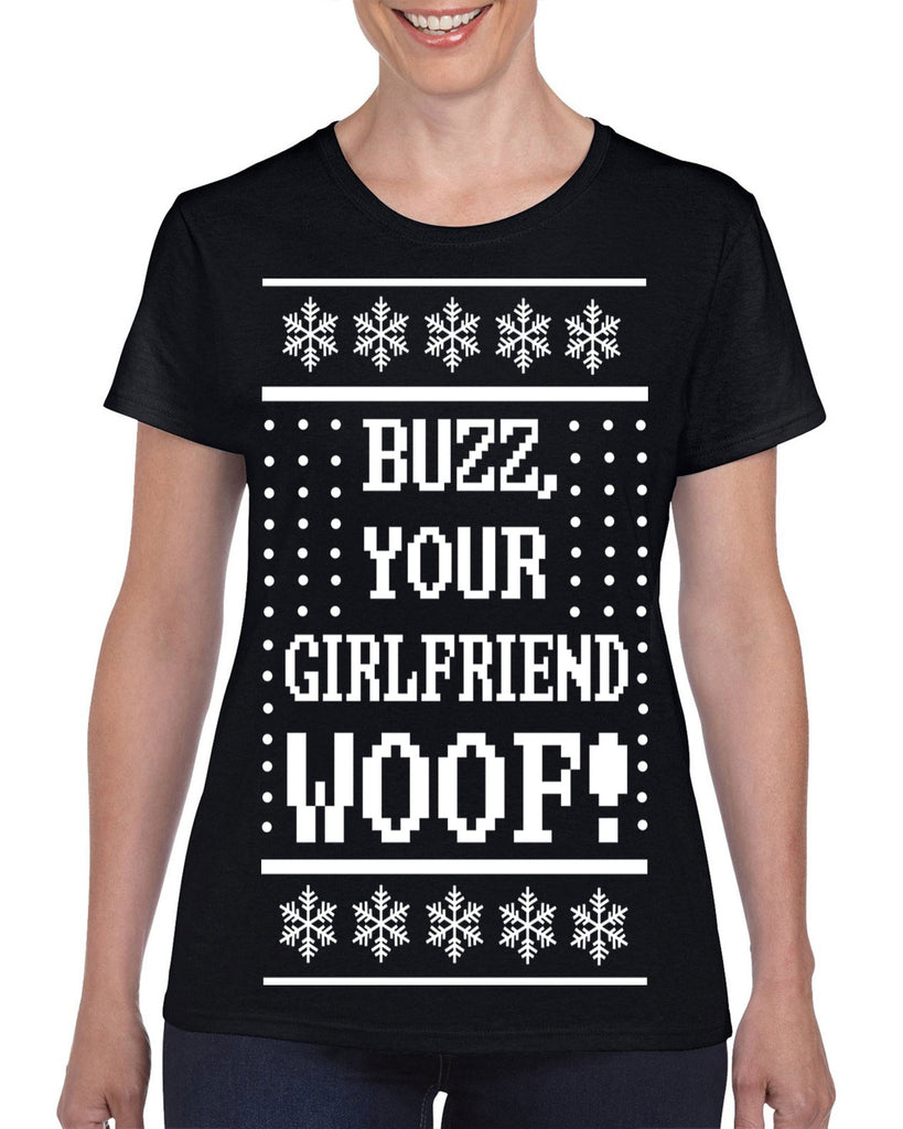Hot Press Apparel Women's Shirt Ugly Christmas Sweater Home Buzz Gift Present Alone Kevin Buzz Ladies Tee 90s Movie Holiday