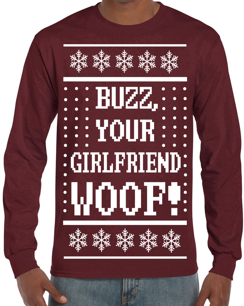Hot Press Apparel Buzz Your Girlfriend Woof Ugly Christmas Sweater Holiday Gift Present Party Home 90s Movie Men's Shirt Alone Kevin Funny Sale