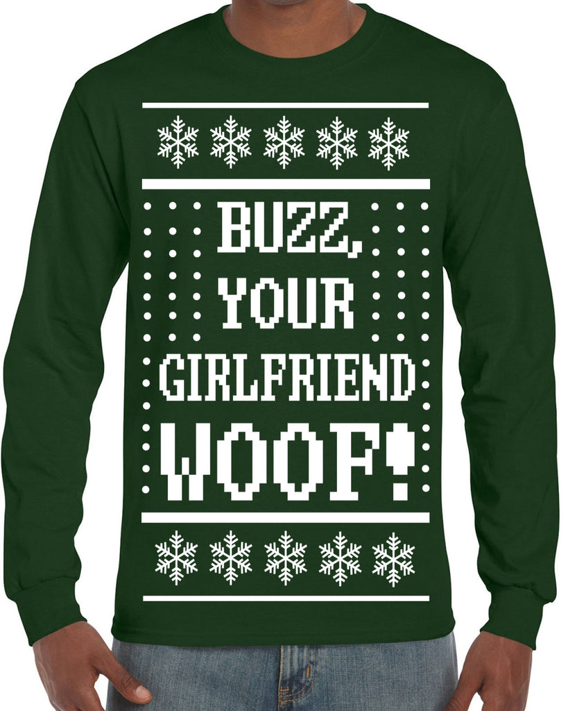 Hot Press Apparel Buzz Your Girlfriend Woof Ugly Christmas Sweater Holiday Gift Present Party Home 90s Movie Men's Shirt Alone Kevin Funny Sale