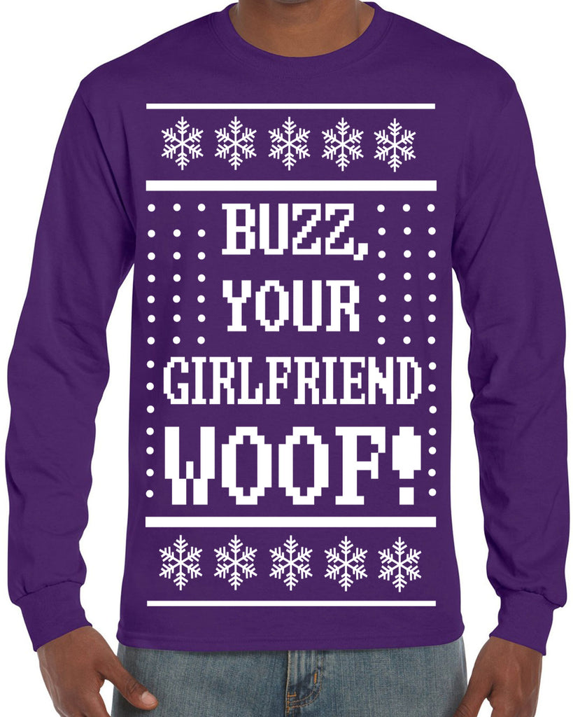 Hot Press Apparel Buzz Your Girlfriend Woof Ugly Christmas Sweater Holiday Gift Present Party Home 90s Movie Men's Shirt Alone Kevin Funny Sale