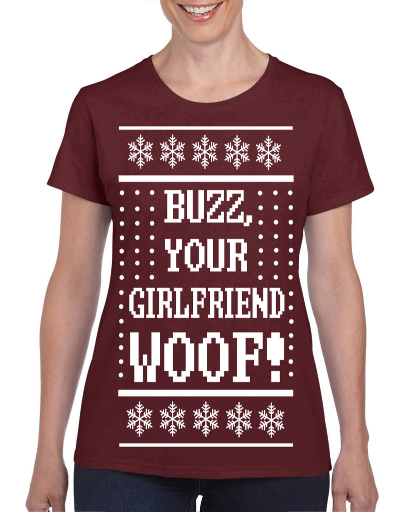 Hot Press Apparel Women's Shirt Ugly Christmas Sweater Home Buzz Gift Present Alone Kevin Buzz Ladies Tee 90s Movie Holiday