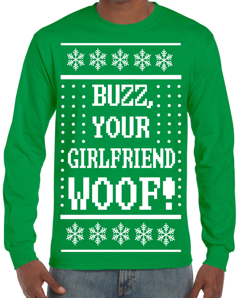 Hot Press Apparel Buzz Your Girlfriend Woof Ugly Christmas Sweater Holiday Gift Present Party Home 90s Movie Men's Shirt Alone Kevin Funny Sale