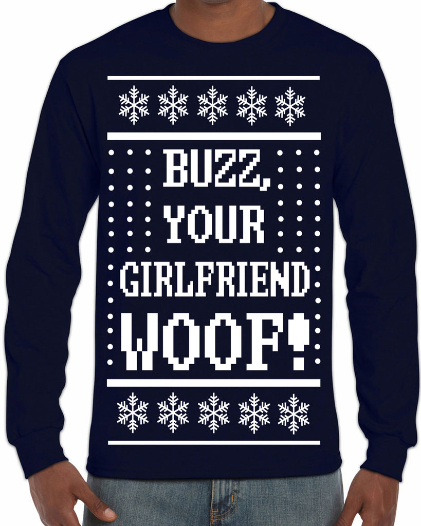 Hot Press Apparel Buzz Your Girlfriend Woof Ugly Christmas Sweater Holiday Gift Present Party Home 90s Movie Men's Shirt Alone Kevin Funny Sale