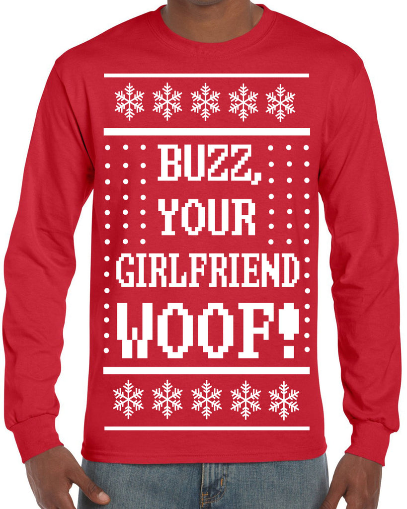 Hot Press Apparel Buzz Your Girlfriend Woof Ugly Christmas Sweater Holiday Gift Present Party Home 90s Movie Men's Shirt Alone Kevin Funny Sale