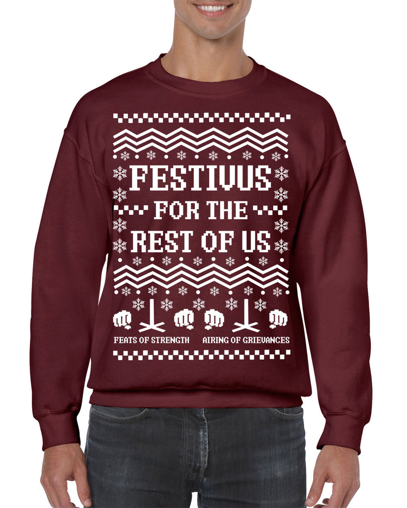 Hot Press Apparel Festivus For the Rest of Us Crew Sweatshirt Ugly Christmas Sweater Holiday Party Gift Present Seinfeld TV Show Celebrate