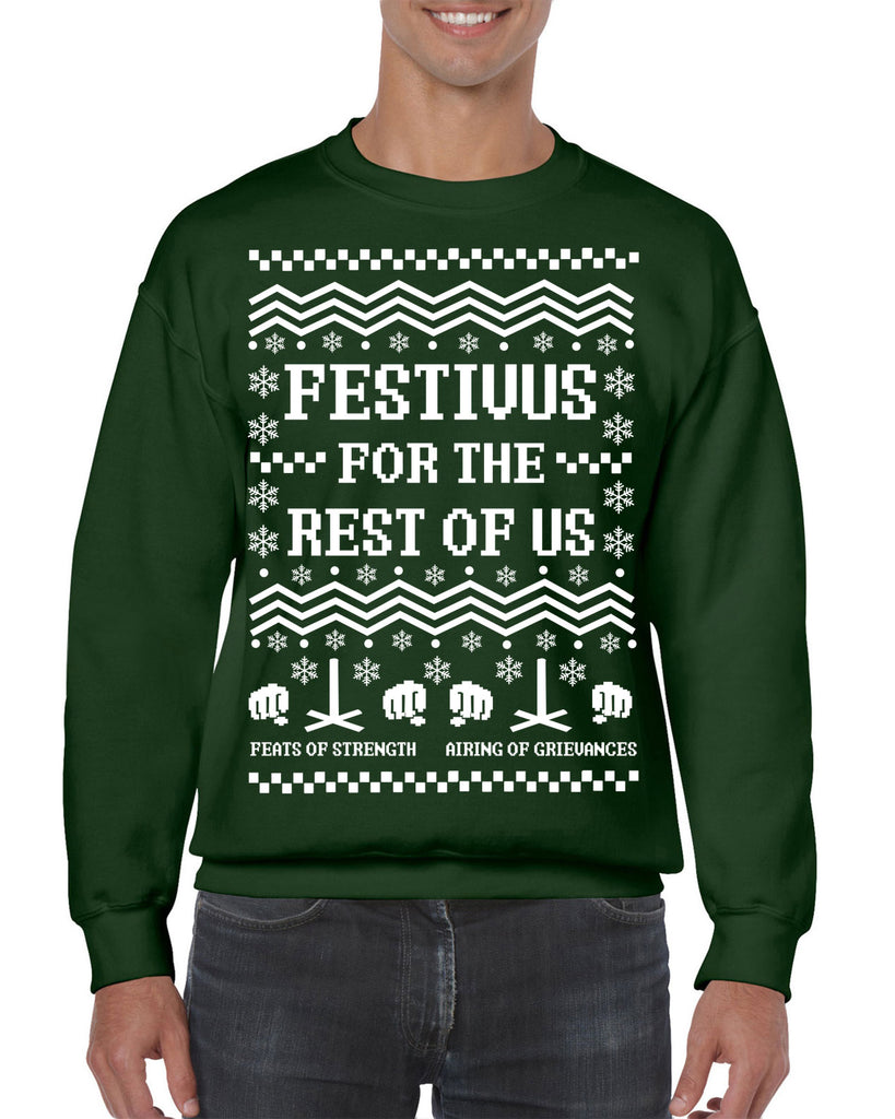 Hot Press Apparel Festivus For the Rest of Us Crew Sweatshirt Ugly Christmas Sweater Holiday Party Gift Present Seinfeld TV Show Celebrate
