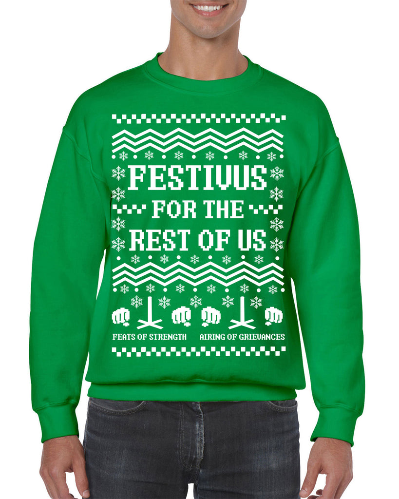 Hot Press Apparel Festivus For the Rest of Us Crew Sweatshirt Ugly Christmas Sweater Holiday Party Gift Present Seinfeld TV Show Celebrate