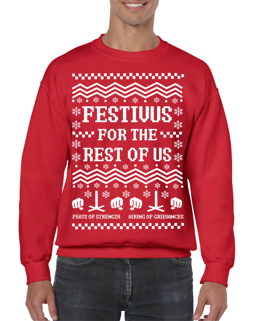 Hot Press Apparel Festivus For the Rest of Us Crew Sweatshirt Ugly Christmas Sweater Holiday Party Gift Present Seinfeld TV Show Celebrate