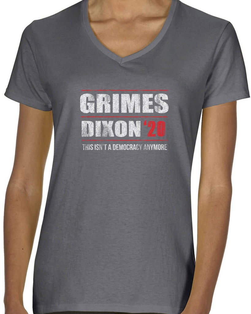 Grimes Dixon 2020 Womens V-neck Shirt scary horror zombie walking tv show dead walker daryl rick president campaign