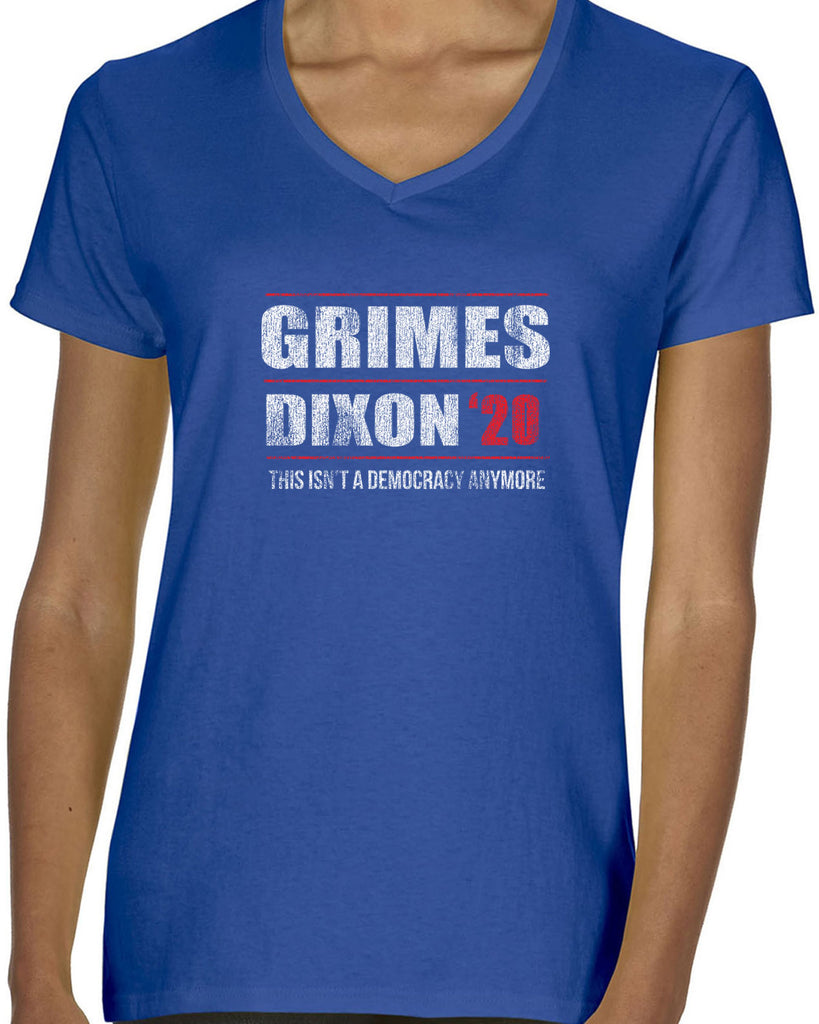 Grimes Dixon 2020 Womens V-neck Shirt scary horror zombie walking tv show dead walker daryl rick president campaign