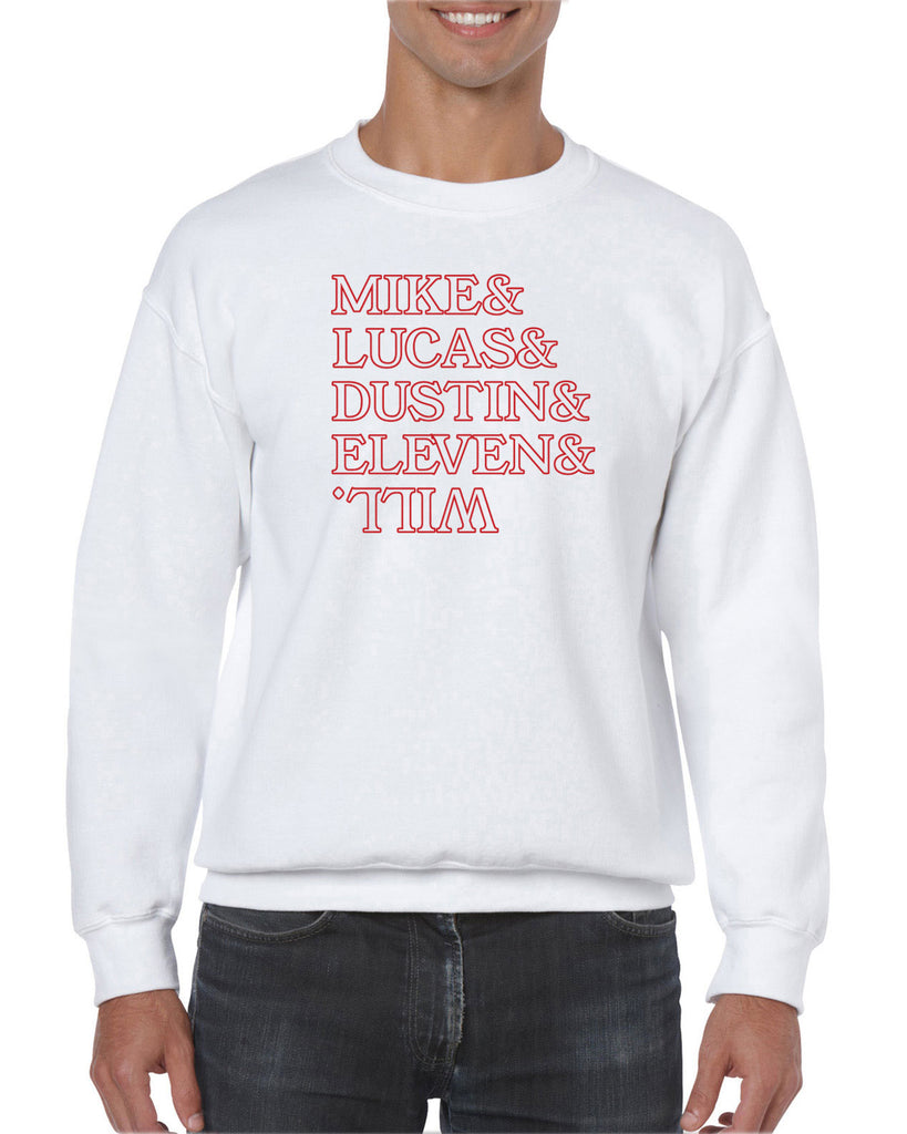 Hot Press Apparel Stranger Names Upside Down 80s TV Show Eleven Hopper Hawkins Dustin Sci Fi Retro Vintage Gift Present Crew Neck Sweatshirt