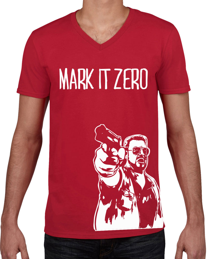 Mark It Zero Mens V-neck T-shirt funny the dude bowling lebowski stoner bong weed 90s movie walter