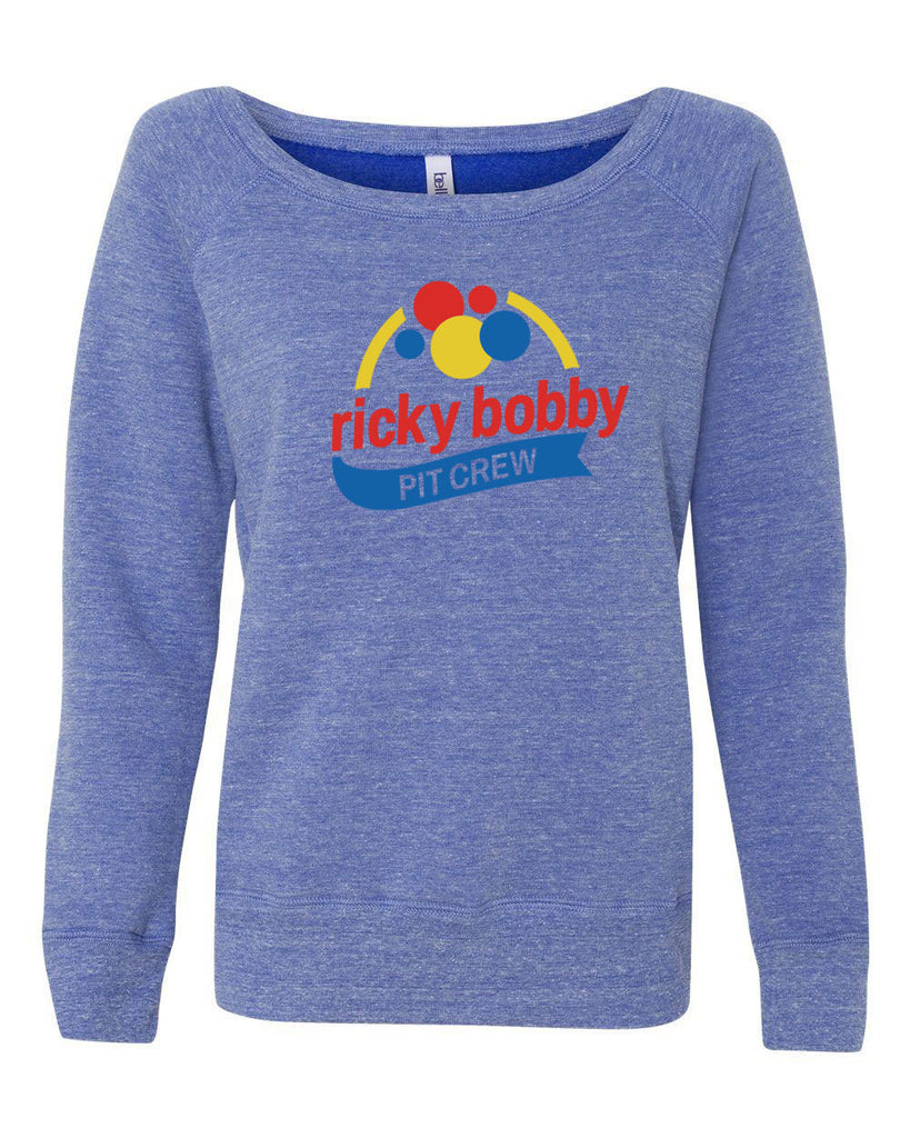 Ricky Bobby Pit Crew Womens Off The Shoulder Crew Sweatshirt race car racing halloween costume shake and bake first your last funny movie