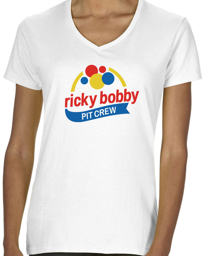 Ricky Bobby Pit Crew Womens V-neck Shirt race car racing halloween costume shake and bake first your last funny movie