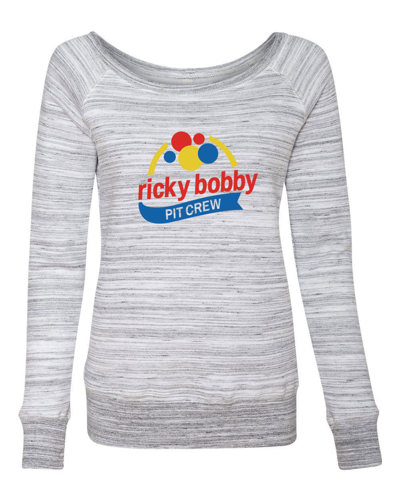 Ricky Bobby Pit Crew Womens Off The Shoulder Crew Sweatshirt race car racing halloween costume shake and bake first your last funny movie