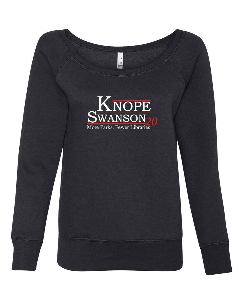 Knope Swanson Off the Shoulder Crew Sweatshirt tv show parks and rec leslie ron president campaign election