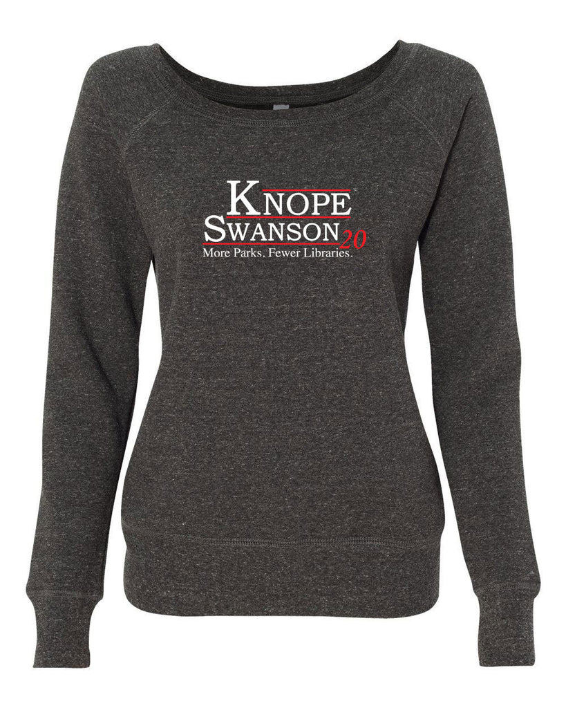 Knope Swanson Off the Shoulder Crew Sweatshirt tv show parks and rec leslie ron president campaign election