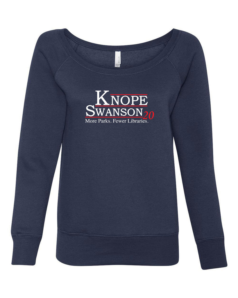 Knope Swanson Off the Shoulder Crew Sweatshirt tv show parks and rec leslie ron president campaign election