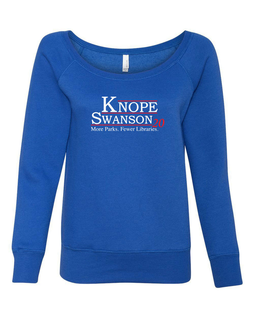 Knope Swanson Off the Shoulder Crew Sweatshirt tv show parks and rec leslie ron president campaign election