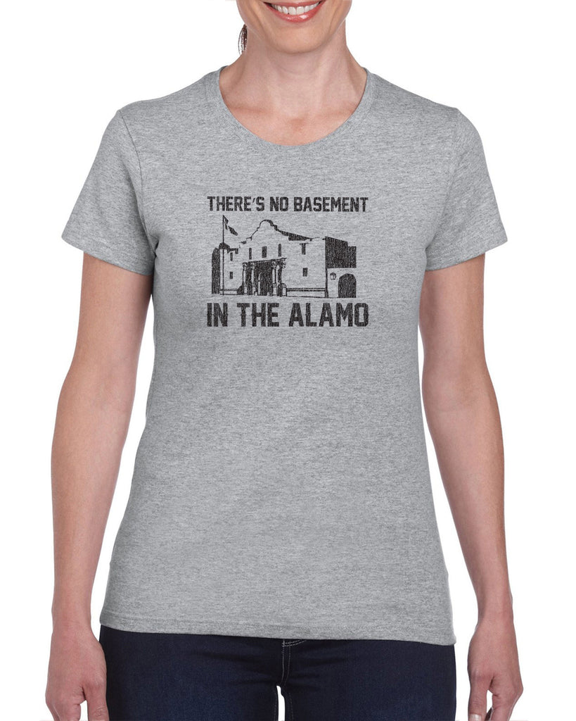 Theres no basement in the alamo Womens T-shirt funny 80s movie pee wees big adventure texas history vintage retro