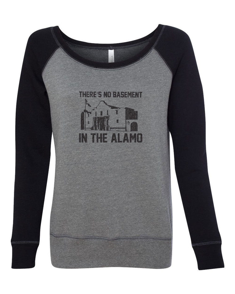 Women's Off the Shoulder Sweatshirt - Theres No Basement in the Alamo