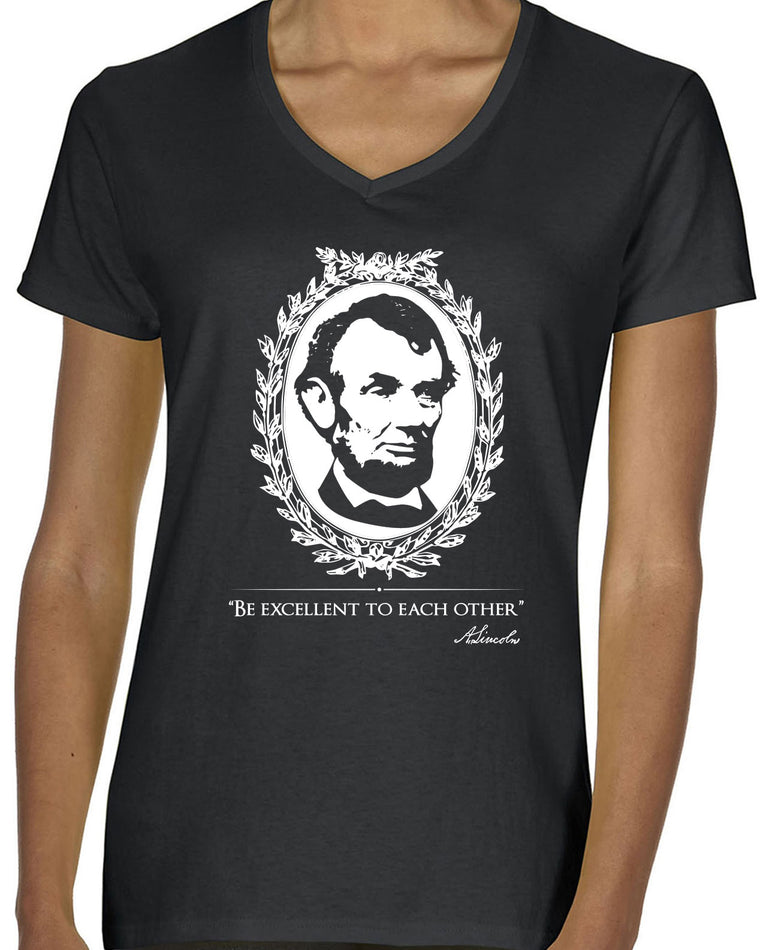 Women's Short Sleeve V-Neck T-Shirt - Be Excellent to Each Other
