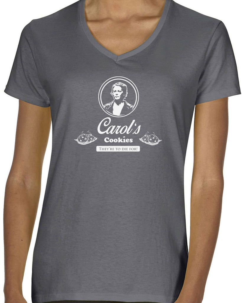 Carols Cookies They're to Die for Womens V-neck Shirt zombie walker walking dead tv show gore blood whispers