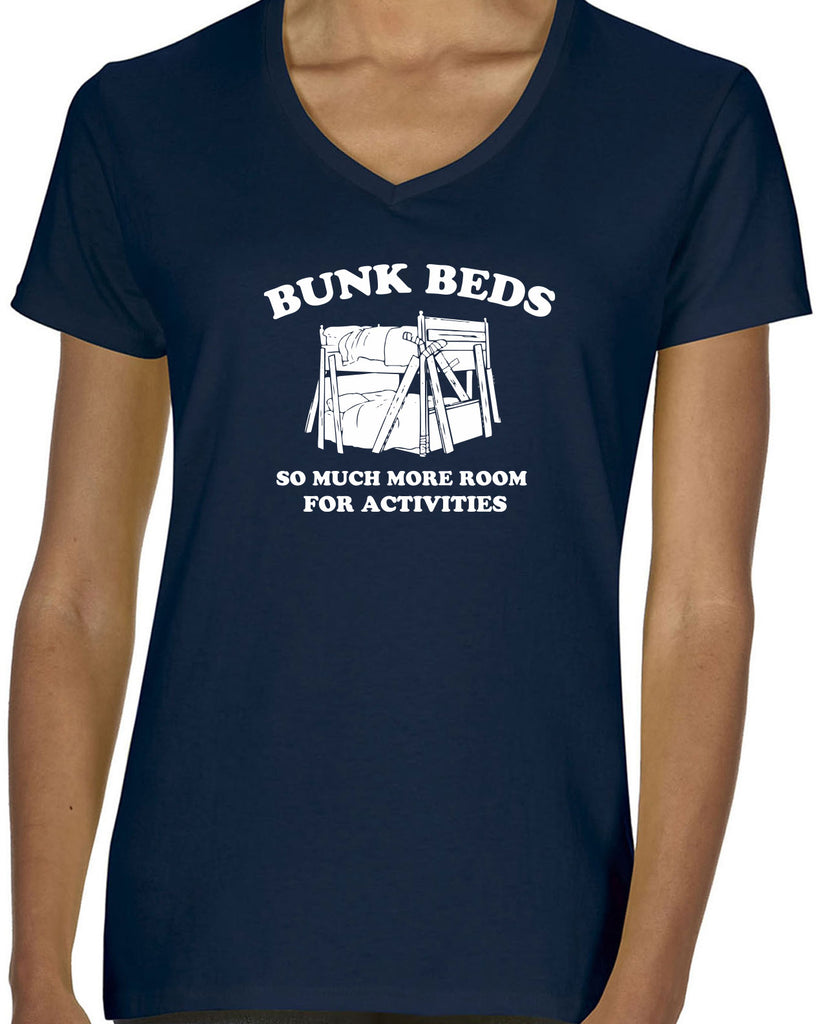 Bunk Beds Womens V-neck Shirt so much more room for activities step brothers funny movie prestige worldwide boats and hoes college party