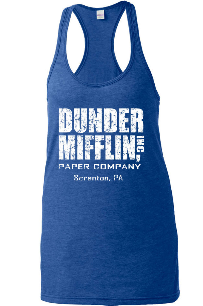 Hot Press Apparel Dunder Mifflin Paper Company Costume Party Halloween Christmas TV Show Office Pam Dwight Jim Michael Funny Comedy Documentary Pennsylvania Party College Humor Men's Clothing Racer Back Tank Top Racerback