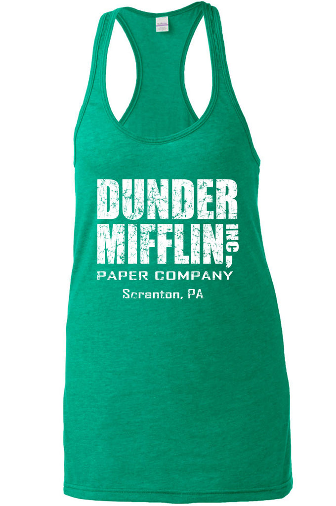 Hot Press Apparel Dunder Mifflin Paper Company Costume Party Halloween Christmas TV Show Office Pam Dwight Jim Michael Funny Comedy Documentary Pennsylvania Party College Humor Men's Clothing Racer Back Tank Top Racerback