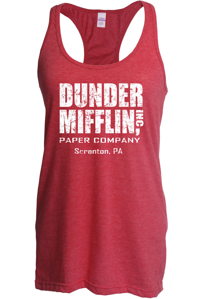 Hot Press Apparel Dunder Mifflin Paper Company Costume Party Halloween Christmas TV Show Office Pam Dwight Jim Michael Funny Comedy Documentary Pennsylvania Party College Humor Men's Clothing Racer Back Tank Top Racerback