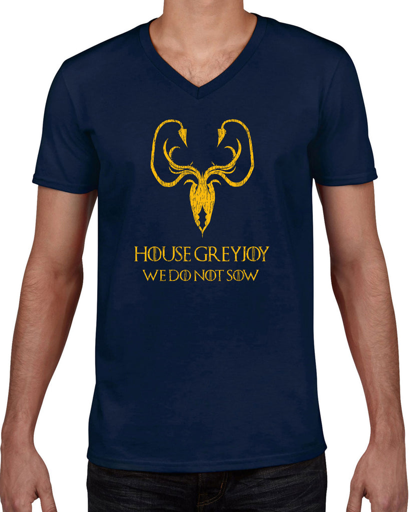 House Greyjoy Mens V-neck Short Sleeve T-shirt kraken we do not sow funny game of thrones reek theon iron islands castle westeros