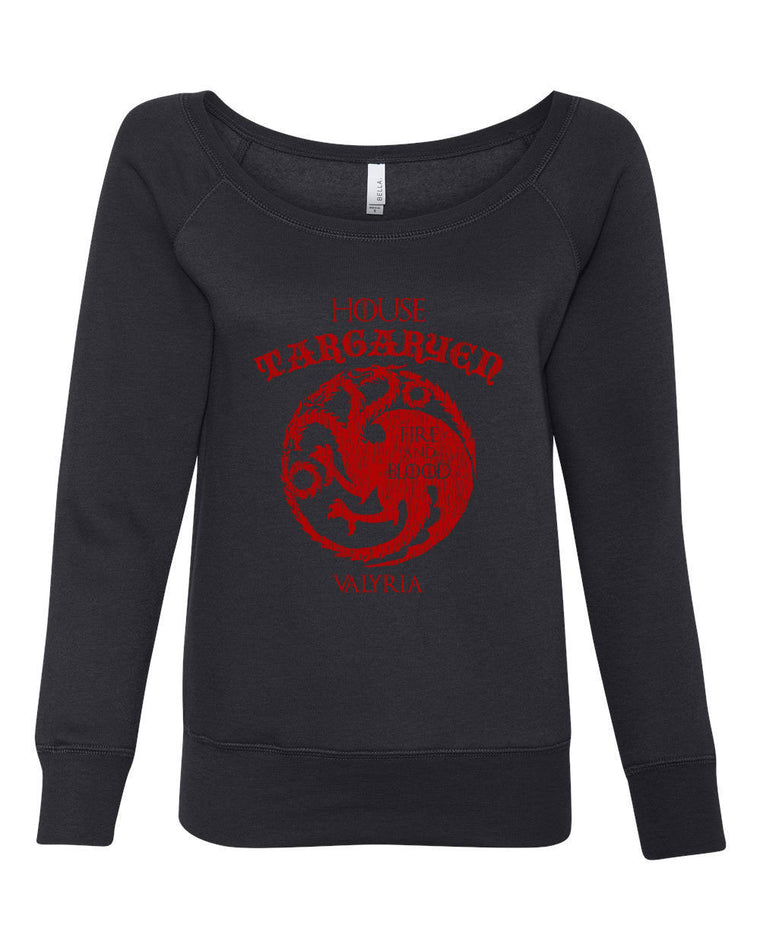 Women's Long Sleeve Off the Shoulder Sweatshirt - House Targaryen