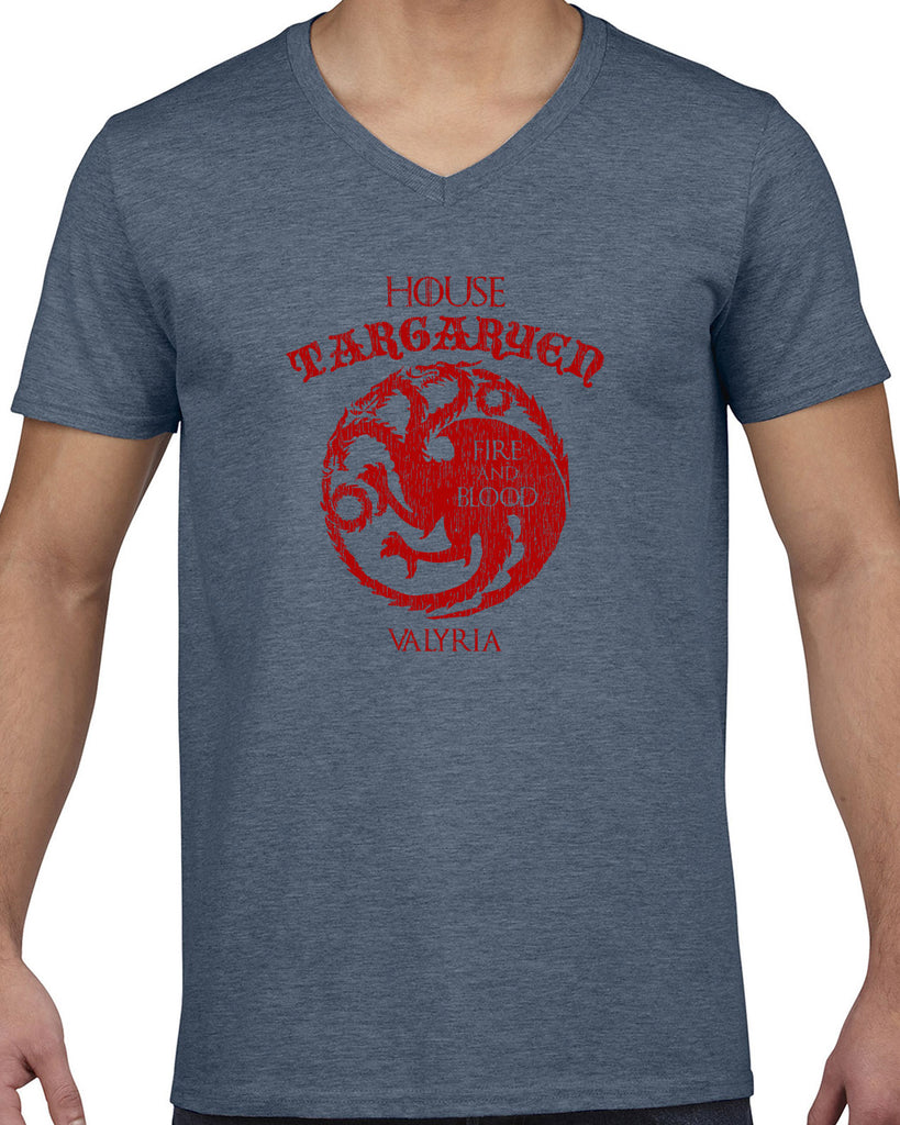 House Targaryen Mens V-neck Shirt fire and blood dragon Game of Thrones bend the knee Khaleesi queen daenerys sigil king fantasy Kings Landing